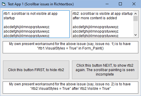 Name:  Test App 1 - Scrollbar issues in RichTextBox - Issue No.1.png
Views: 1515
Size:  15.2 KB